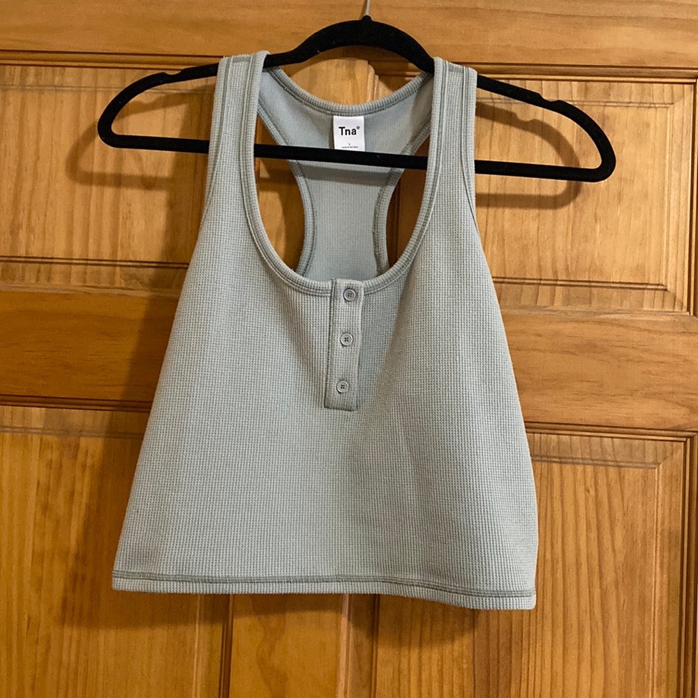 TNA Waffle Knit Cropped Racerback Tank Sea Foam Color - L